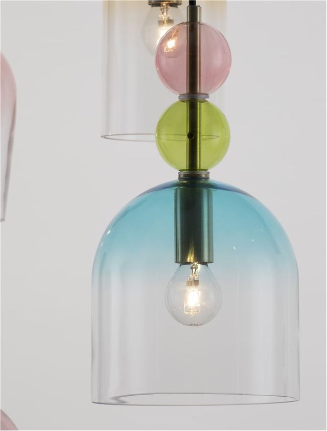 MURANO Sandy Gold Metal Glossy Dark Green, Blue Grey Pink, Glossy Light Green, Orange & Light Grey Glass & Blue LED E14 5x5 Watt 230 Volt IP20 Bulb Excluded D: 51.7 H: 120 cm Adjustable height