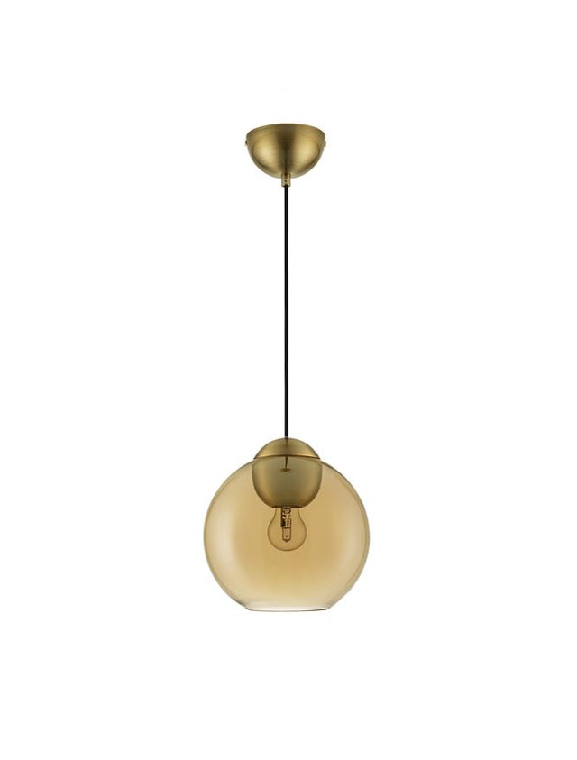 MIDORI Brass Gold Metal & Amber Glass LED E27 1x12 Watt 230 Volt IP20 Bulb Excluded D: 24 H1: 24.8 H2: 183.8 cm Adjustable height