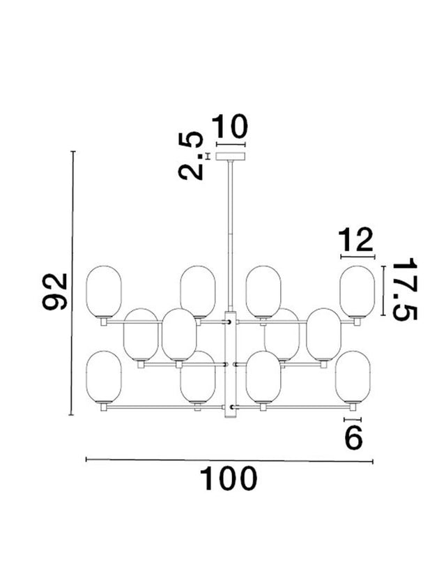 BALOR Brass Gold Metal Gradient White Glass LED G9 12x5 Watt 230 Volt IP20 Bulb Excluded Included Two parts Of Metal 25.2 cm Each Part D: 100 H1: 67.5 H2: 92.5 cm Two Options Of Height 92.5 - 67.5 cm