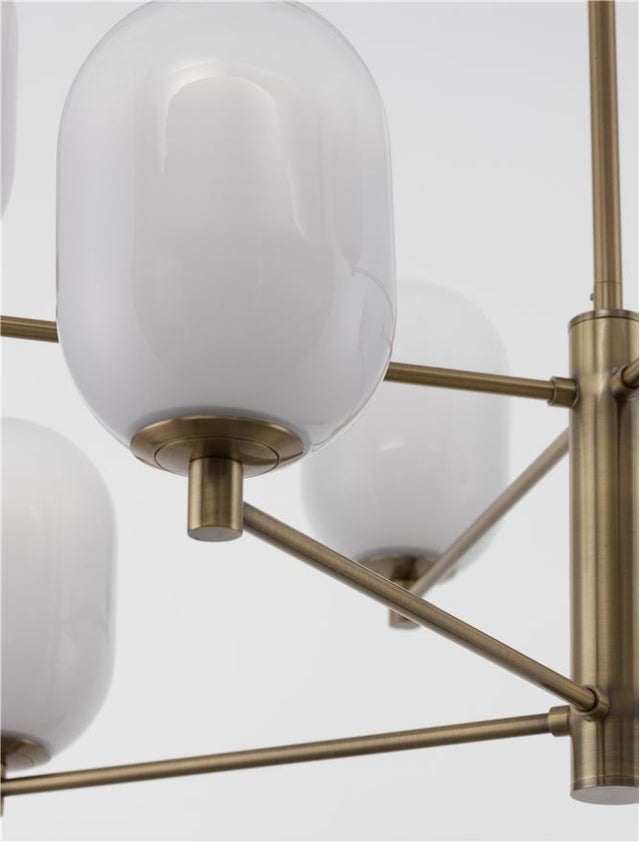 BALOR Brass Gold Metal Gradient White Glass LED G9 8x5 Watt 230 Volt IP20 Bulb Excluded Included Two parts Of Metal 25.2 cm Each Part D: 80 H1: 52.7 H2: 77.5 cm Two Options Of Height 77.5 - 52.7 cm