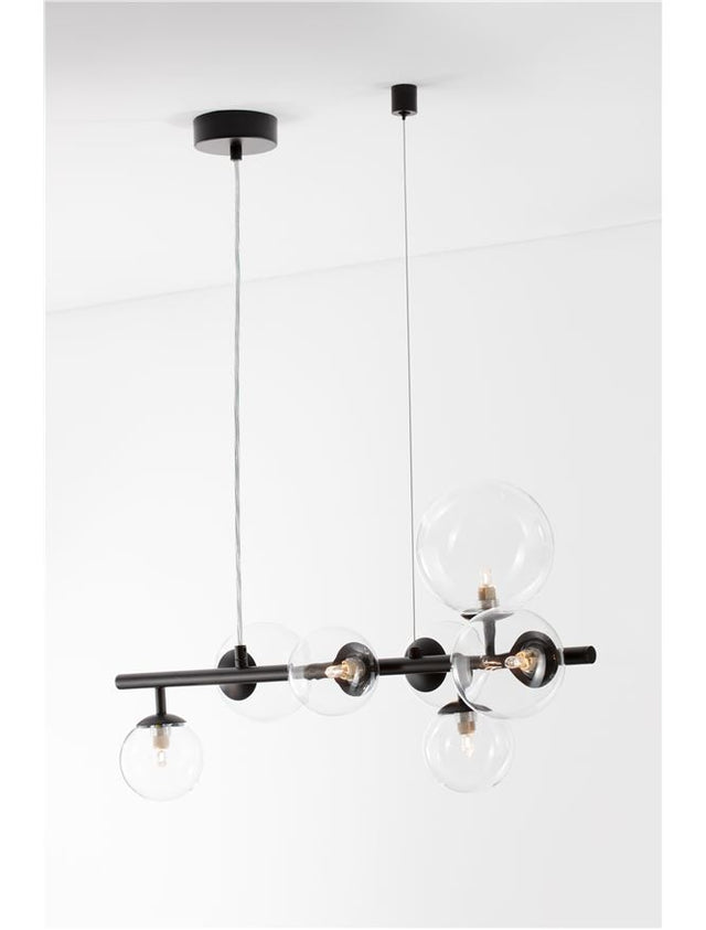 ODILLIA Matt Black Metal & Clear Glass LED G9 7x6 Watt 230 Volt IP20 Bulb Excluded L: 65 W: 28.9 H: 120 cm Adjustable height