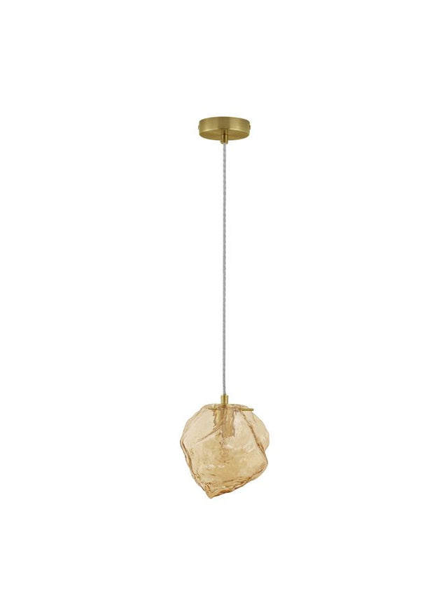 ODELLE Brass Gold Metal & Amber Glass LED E14 1x5 Watt 230 Volt IP20 Bulb Excluded D: 18 H: 120 cm Adjustable height