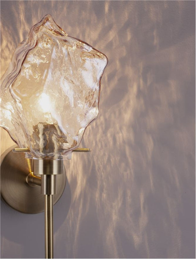 ODELLE Brass Gold Metal & Amber Glass LED E14 Watt 1x5 Watt 230 Volt IP20 Bulb Excluded D: 14.8 W: 18 H: 34 cm Adjustable height