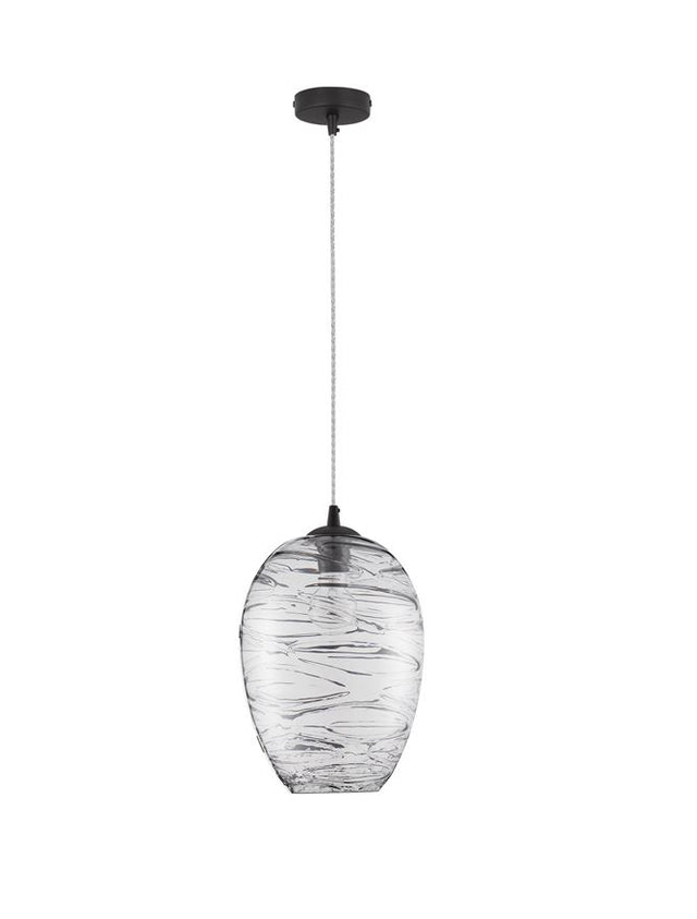 EVLEEN Matt Black Metal & Light Grey Glass LED E27 1x12 Watt 230 Volt IP20 Bulb Excluded D: 23 H 1: 35.5 H 2: 120 cm Adjustable height