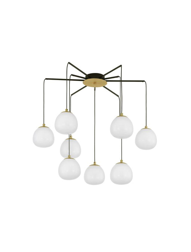 THE EGG Gold & Matt Black Metal Glossy Opal Glass LED G9 8x5 Watt 230 Volt IP20 Bulb Excluded D: 75 H: 70 cm Adjustable height