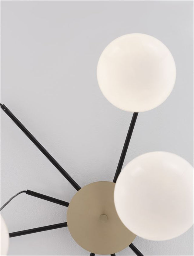 THE EGG Gold & Matt Black Metal Glossy Opal Glass LED G9 8x5 Watt 230 Volt IP20 Bulb Excluded D: 75 H: 70 cm Adjustable height