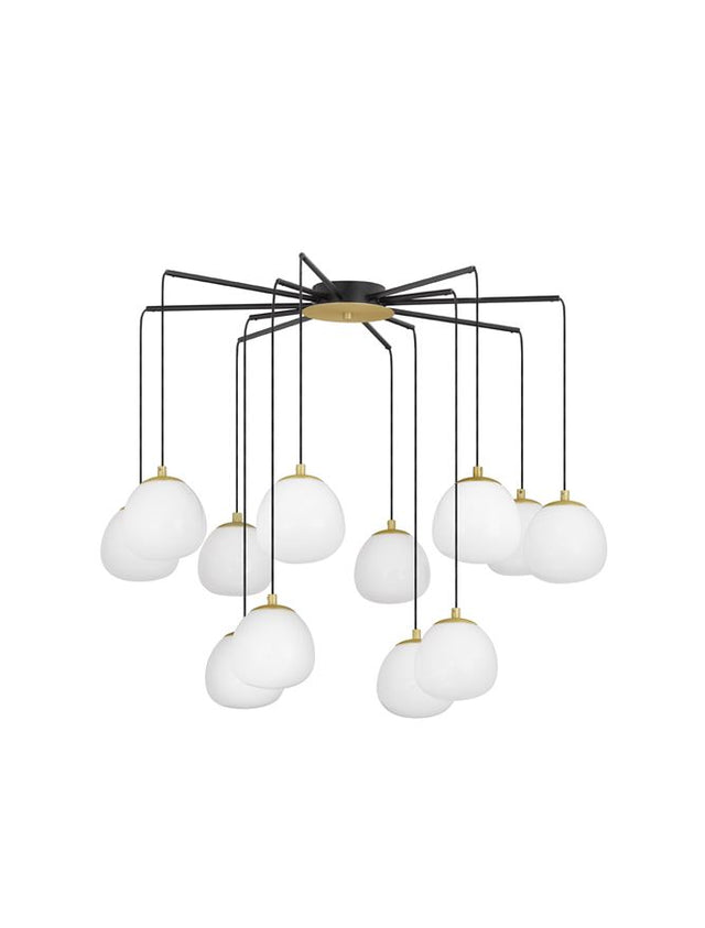 THE EGG Gold & Matt Black Metal Glossy Opal Glass LED G9 12x5 Watt 230 Volt IP20 Bulb Excluded D: 75 H: 70 cm Adjustable height