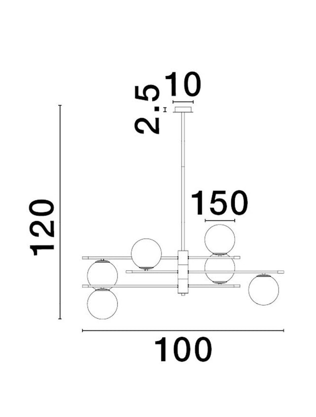 GIT Matt Black & Gold Metal Opal Glass LED G9 6x5 Watt 230 Volt IP20 Bulb Excluded Included Two parts Of Metal 42 cm Each Part L: 100 H1: 67 H2: 120 cm Two Options Of Height 67 - 120 cm Rotatable