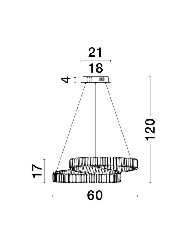 CONCETO Triac Dimmable Chrome Metal & Crystal LED 50W 230 Volt 4070Lm 3500K IP20 Class I D: 60 H: 120 cm Adjustable Height