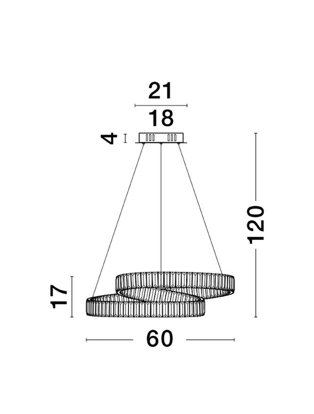 CONCETO Triac Dimmable Gold Metal & Crystal LED 50W 230 Volt 4070Lm 3500K IP20 Class I D: 60 H: 120 cm Adjustable Height