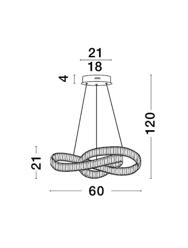 CONCETO Triac Dimmable Gold Metal & Crystal LED 49W 230 Volt 4075Lm 3500K IP20 Class I D: 60 H: 120 cm Adjustable Height