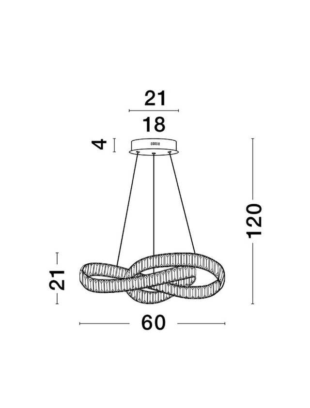 CONCETO Triac Dimmable Chrome Metal & Crystal LED 49W 230 Volt 4075Lm 3500K IP20 Class I D: 60 H: 120 cm Adjustable Height