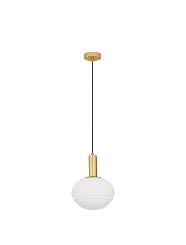 ALLEN Matt Gold Metal & Milky White Structured Glass LED E27 1x12 Watt 230 Volt IP20 Bulb Excluded D: 24 H: 120 cm Adjustable height