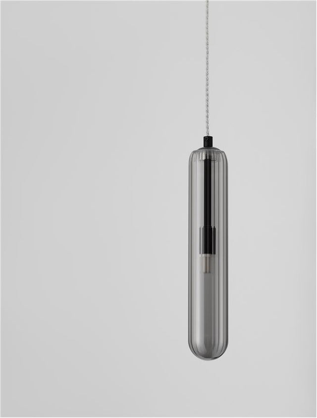 GUSTAVE Light Smoky Grey Glass & Matt Black Metal LED G9 1x5 Watt 230 Volt IP20 Bulb Excluded D: 6 H: 120 cm Adjustable height