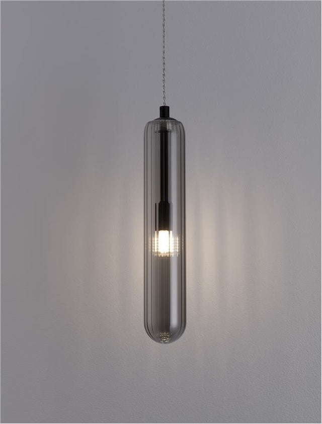 GUSTAVE Light Smoky Grey Glass & Matt Black Metal LED G9 1x5 Watt 230 Volt IP20 Bulb Excluded D: 6 H: 120 cm Adjustable height