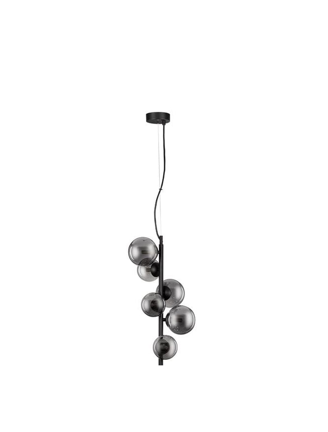 ODILLIA Matt Black Metal & Smoky Glass LED G9 6x5 Watt 230 Volt IP20 Bulb Excluded L: 28 W: 23.2 H: 120 cm BOTH HANGING SYSTEM INCLUDED Adjustable height