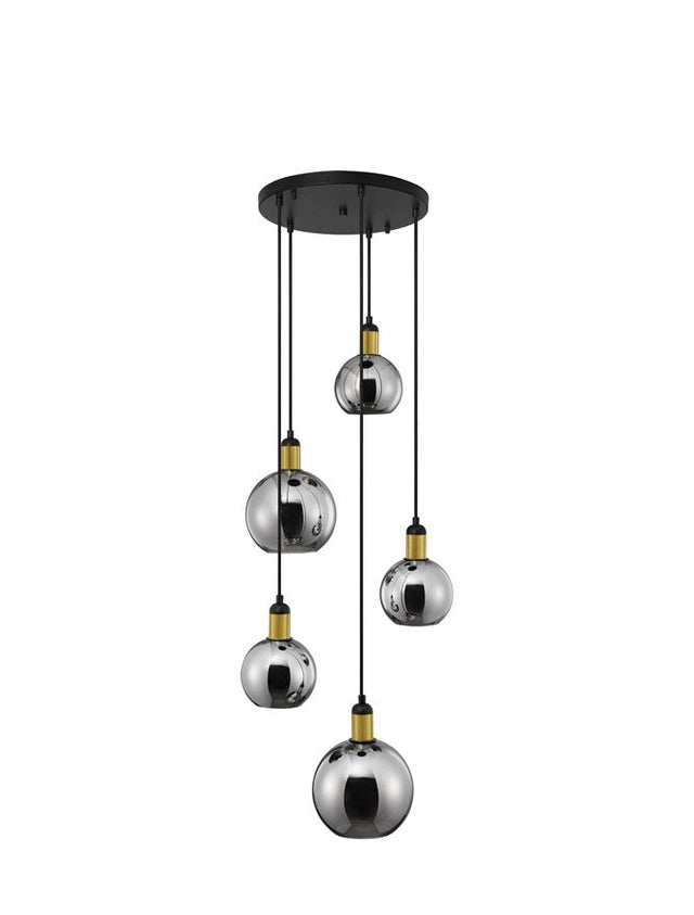 MIRRO Smoky Glass Black & Gold Metal LED E27 5x12 Watt 230 Volt IP20 Bulb Excluded D: 50 H: 180 cm Adjustable height