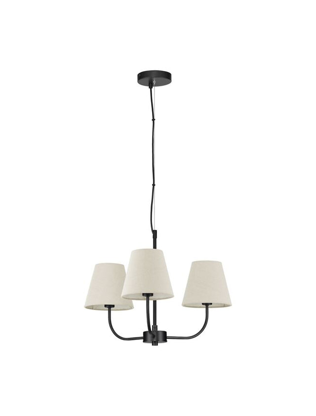 MOIST Black Metal & Cream Fabric Shade LED E27 3x12 Watt 230 Volt IP20 Bulb Excluded D: 52 H1: 38 H2: 98 cm Adjustable Height