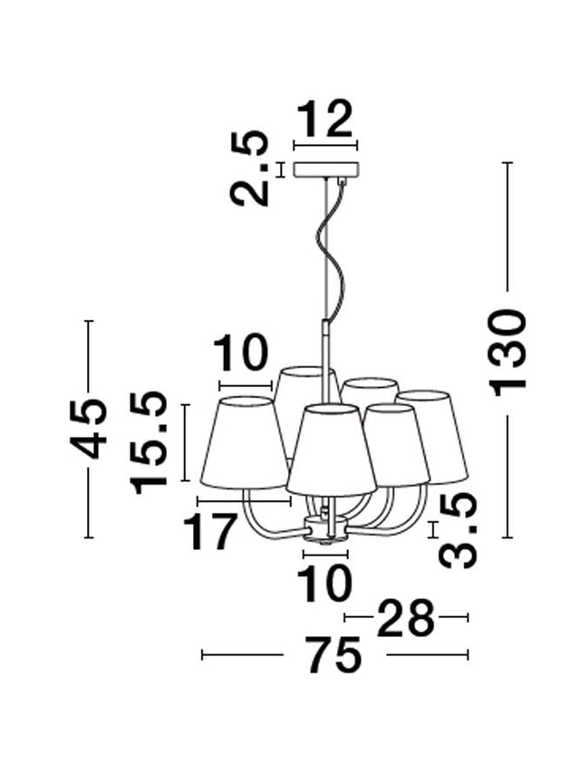 MOIST Black Metal & Cream Fabric Shade LED E27 6x12 Watt 230 Volt IP20 Bulb Excluded D: 75 H1: 45 H2: 130 cm Adjustable Height