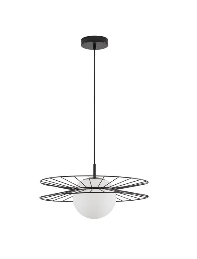 ELLERY Sandy Black Metal & Opal Glass LED E27 1x12 Watt 230 Volt IP20 Bulb Excluded D: 45 H1: 22.5 H2: 150 cm Adjustable height