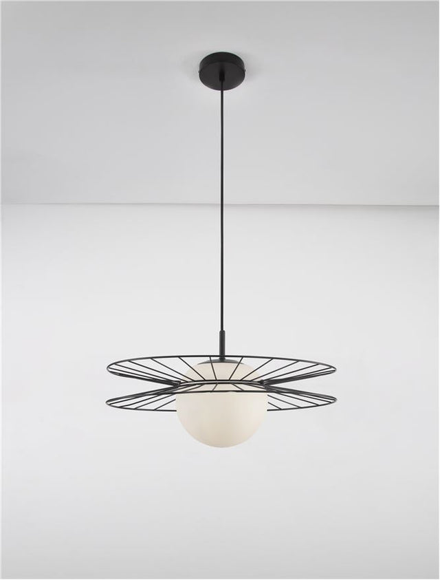 ELLERY Sandy Black Metal & Opal Glass LED E27 1x12 Watt 230 Volt IP20 Bulb Excluded D: 45 H1: 22.5 H2: 150 cm Adjustable height