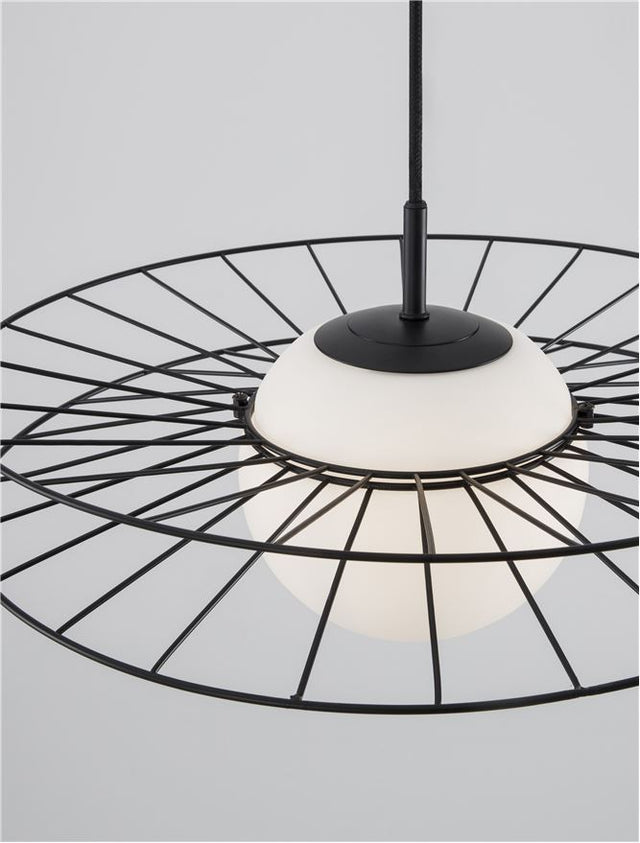 ELLERY Sandy Black Metal & Opal Glass LED E27 1x12 Watt 230 Volt IP20 Bulb Excluded D: 45 H1: 22.5 H2: 150 cm Adjustable height