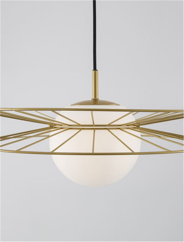 ELLERY Gold Metal & Opal Glass LED E27 1x12 Watt 230 Volt IP20 Bulb Excluded D: 45 H1: 22.5 H2: 150 cm Adjustable height