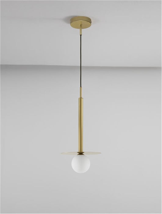 PIELO Brass Gold Metal Opal Glass LED G9 1x5 Watt 230 Volt IP20 Bulb Excluded D: 22 H1: 55 H2: 150 cm Adjustable height