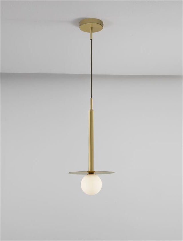 PIELO Brass Gold Metal Opal Glass LED G9 1x5 Watt 230 Volt IP20 Bulb Excluded D: 22 H1: 55 H2: 150 cm Adjustable height