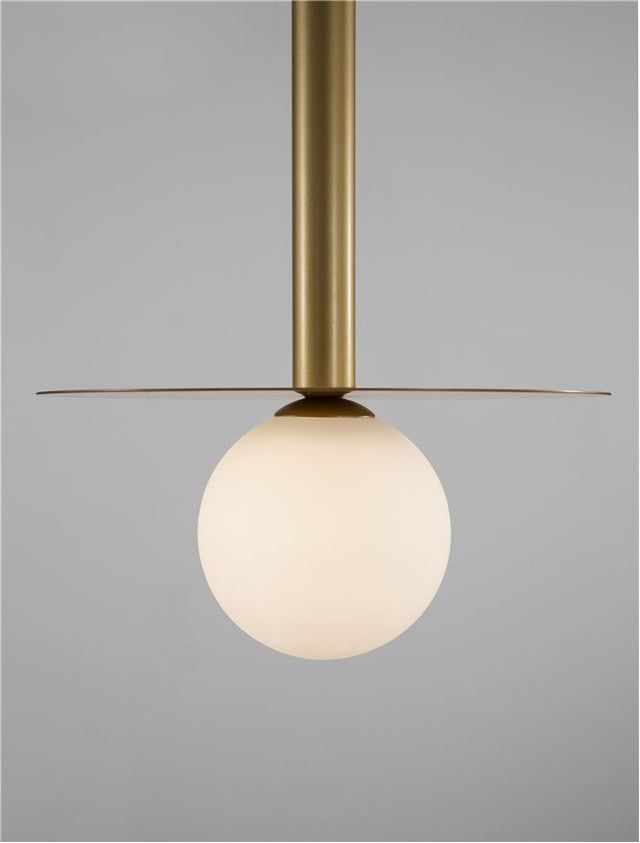 PIELO Brass Gold Metal Opal Glass LED G9 1x5 Watt 230 Volt IP20 Bulb Excluded D: 22 H1: 55 H2: 150 cm Adjustable height