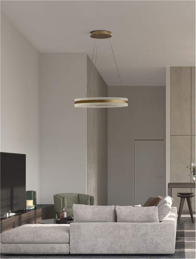 AGOS Triac Dimmable Gold Aluminium & Acrylic LED 75 Watt 230 Volt 2947Lm 3000K IP20 D: 60 H: 150 cm Adjustable Height