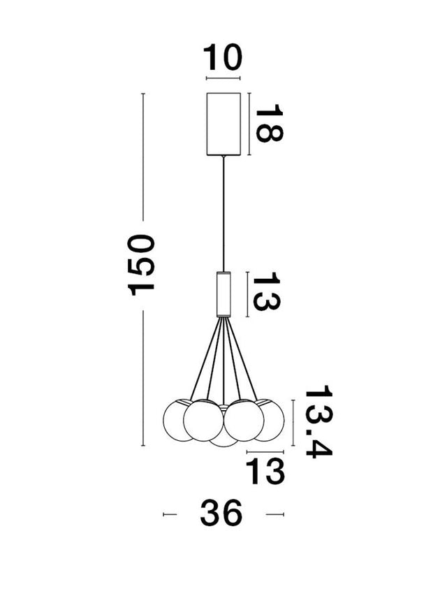 NUVOLE Triac Dimmable Sandy Black Aluminium & Opal Glass LED 49 Watt 220 - 240 Volt 2240Lm 3000K IP20 D: 36 H: 150 cm Adjustable height