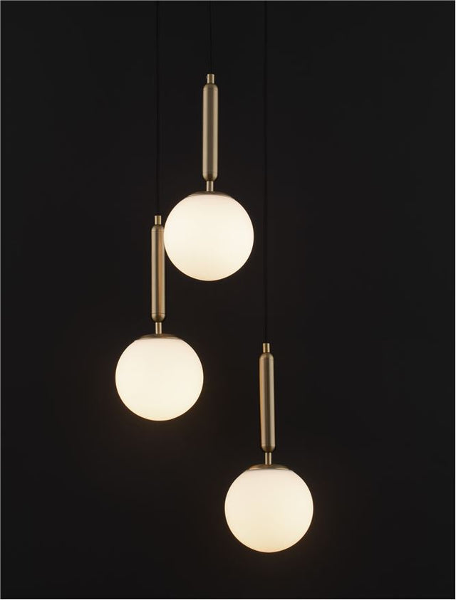 MONET Brass Gold Metal Opal Glass LED E27 3x12 Watt 230 Volt IP20 Bulb Excluded D: 35 H: 155 cm Adjustable height