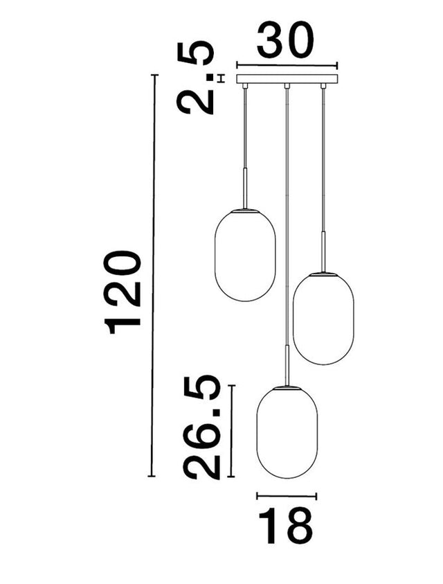 CHRYSI Brass Gold Metal & Gradient White Glass LED E14 3x5 Watt 230 Volt IP20 Bulb Excluded D: 43 H: 120 cm Adjustable Height