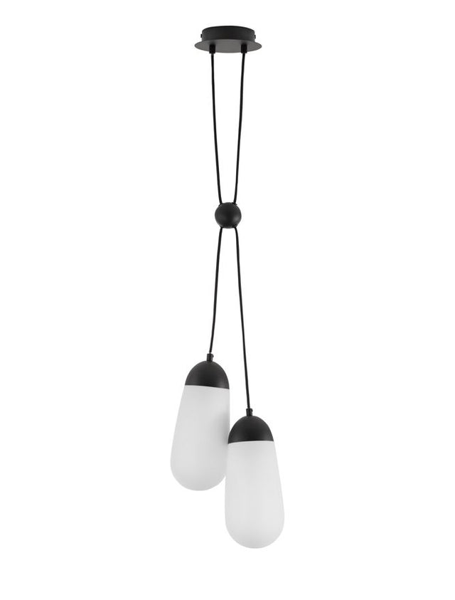 BLAKY Matt Black Metal & Opal Glass LED E14 2x5 Watt 230 Volt IP20 Bulb Excluded L: 25.2 W: 13 H: 150 cm Adjustable height