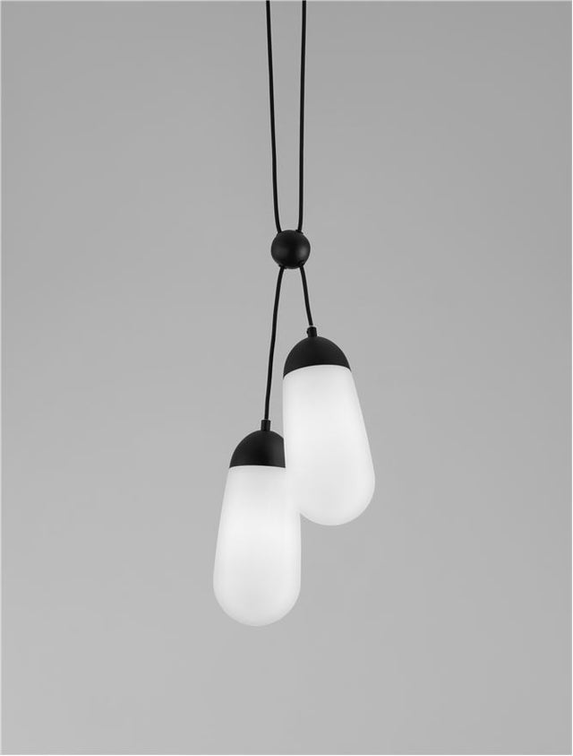 BLAKY Matt Black Metal & Opal Glass LED E14 2x5 Watt 230 Volt IP20 Bulb Excluded L: 25.2 W: 13 H: 150 cm Adjustable height