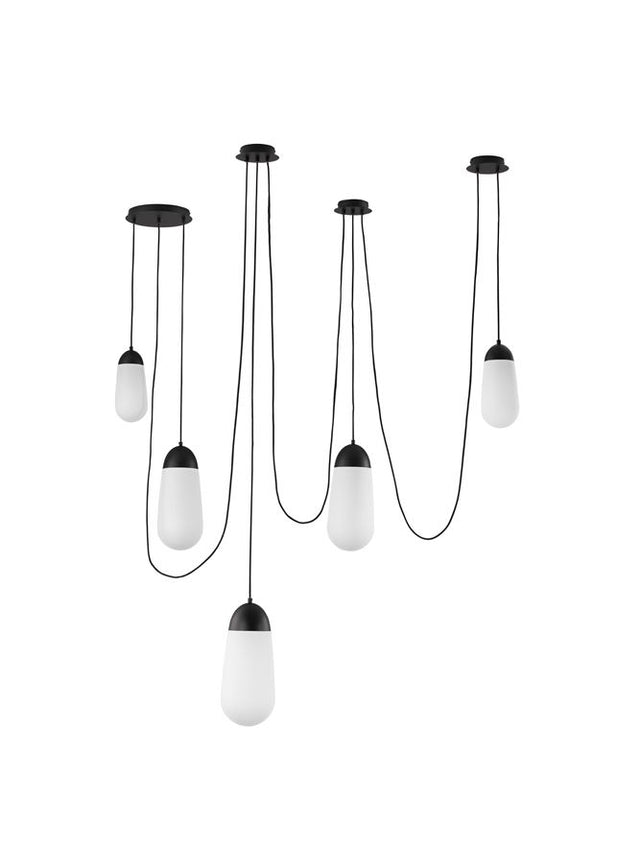 BLAKY Matt Black Metal & Opal Glass LED E14 5x5 Watt 230 Volt IP20 Bulb Excluded L: 170 H: 300 cm Adjustable height Adjustable length