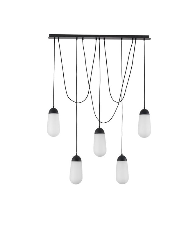 BLAKY Matt Black Metal & Opal Glass LED E14 5x5 Watt 230 Volt IP20 Bulb Excluded L: 103 W: 13 H: 150 cm Adjustable height