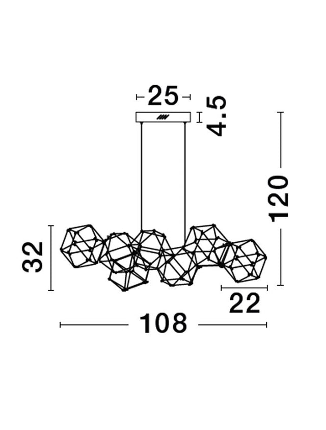 NEBULA Titanium Black Copper LED 34 Watt 230 Volt 2711Lm 3000K IP20 Led Chip: 84 Pcs L: 108 W: 32 H: 120 cm Adjustable Height