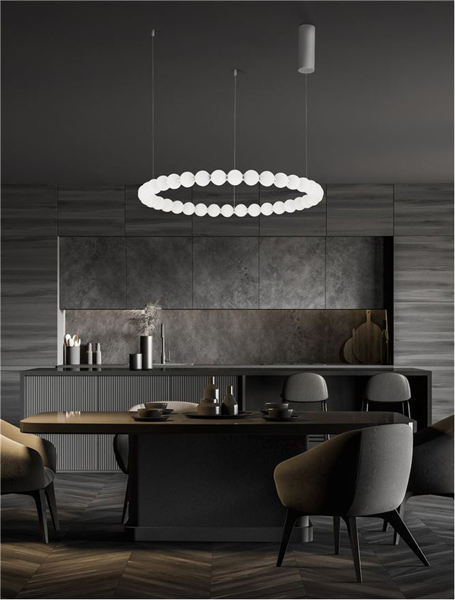 PERLA Triac Dimmable Chrome Metal & Opal Glass LED 72 Watt 230 Volt 6492Lm 3000K IP20 Included Remote Control D: 80 H: 200 cm Adjustable Height Included Remote Control