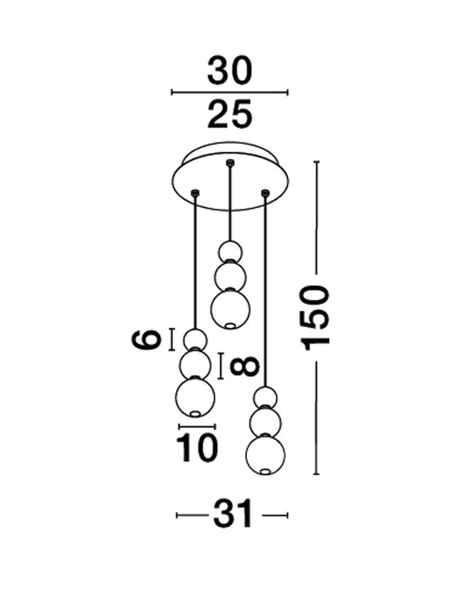 PERLA Triac Dimmable Chrome Metal & Opal Glass LED 23 Watt 230 Volt 2281Lm 3000K IP20 D: 31 H: 150 cm Adjustable Height