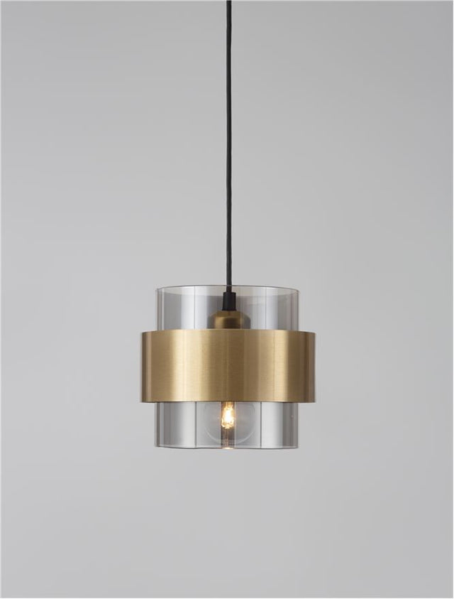 SIANNA Smoky Glass Brass Gold Metal LED E27 1x12 Watt 230 Volt IP20 Bulb Excluded D: 18 H1: 16 H2: 220 cm Adjustable height