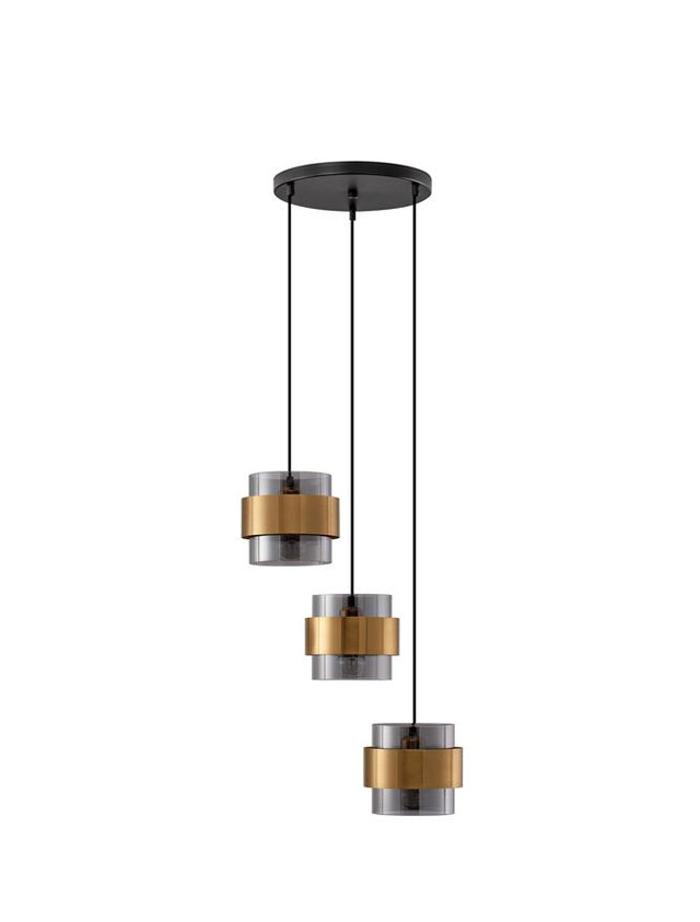 SIANNA Smoky Glass Brass Gold Metal LED E27 3x12 Watt 230 Volt IP20 Bulb Excluded D: 45 H: 170 cm Adjustable height