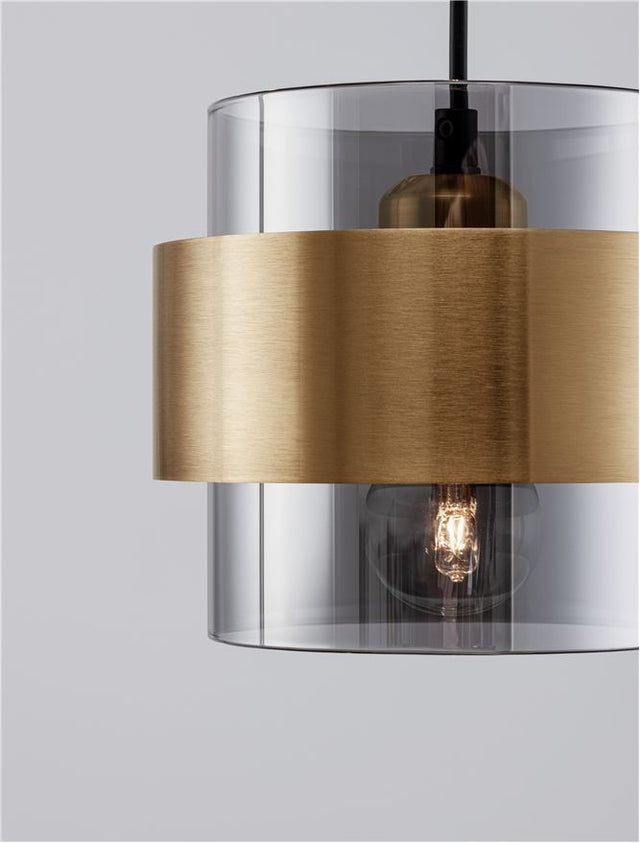 SIANNA Smoky Glass Brass Gold Metal LED E27 3x12 Watt 230 Volt IP20 Bulb Excluded D: 45 H: 170 cm Adjustable height