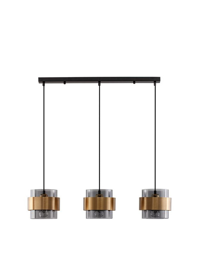 SIANNA Smoky Glass Brass Gold Metal LED E27 3x12 Watt 230 Volt IP20 Bulb Excluded L: 82 W: 18 H: 140 cm Adjustable height