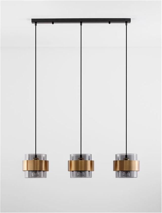 SIANNA Smoky Glass Brass Gold Metal LED E27 3x12 Watt 230 Volt IP20 Bulb Excluded L: 82 W: 18 H: 140 cm Adjustable height