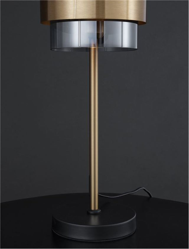 SIANNA Smoky Glass Brass Gold Metal LED E27 1x12 Watt 230 Volt IP20 Bulb Excluded Cable Length: 165 cm D: 18 H: 47 cm