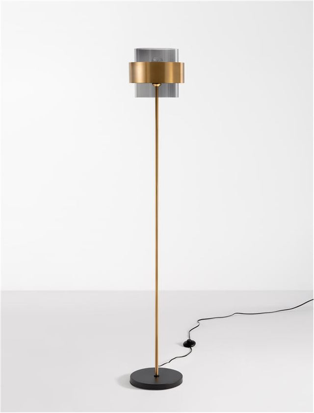 SIANNA Smoky Glass Brass Gold Metal LED E27 1x12 Watt 230 Volt IP20 Bulb Excluded Cable Length: 165 cm D: 25 H: 154 cm