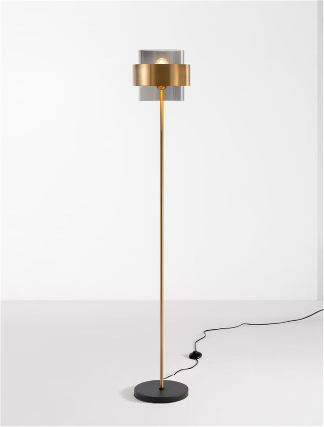 SIANNA Smoky Glass Brass Gold Metal LED E27 1x12 Watt 230 Volt IP20 Bulb Excluded Cable Length: 165 cm D: 25 H: 154 cm