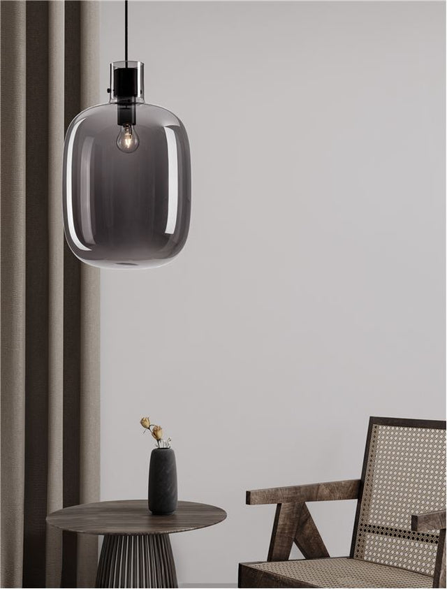 CINZIA Smoky Glass Black Cord Black Metal Base LED E27 1x12 Watt 230 Volt IP20 Bulb Excluded D: 30 H1: 45 H2: 248 cm Adjustable Height